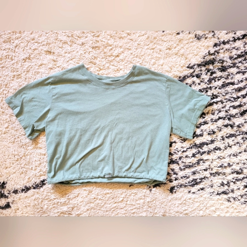 VS PINK - Sage Green Collegiate Cinch Crop Top T-Shirt